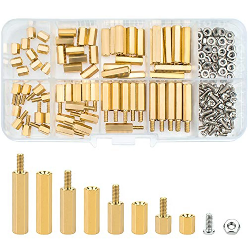 180pcs m2.5 male and female hex brass washer press riveting stud screw nut mixed set