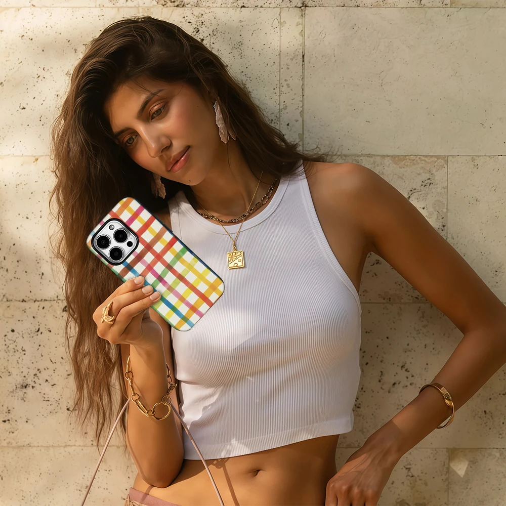 Luxury Double-Layer Rainbow Grid Painting Phone Case Back Cover