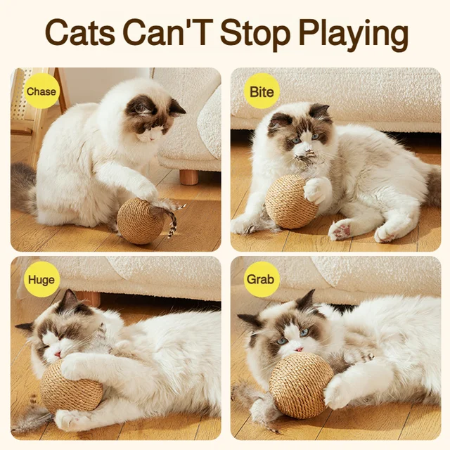 8/10CM Interactive Sisal Cat Scratching Ball Toy For Kitten Teeth Cleaning Anti Bite Cat Ball Sounding Toy Pet Supplies 5