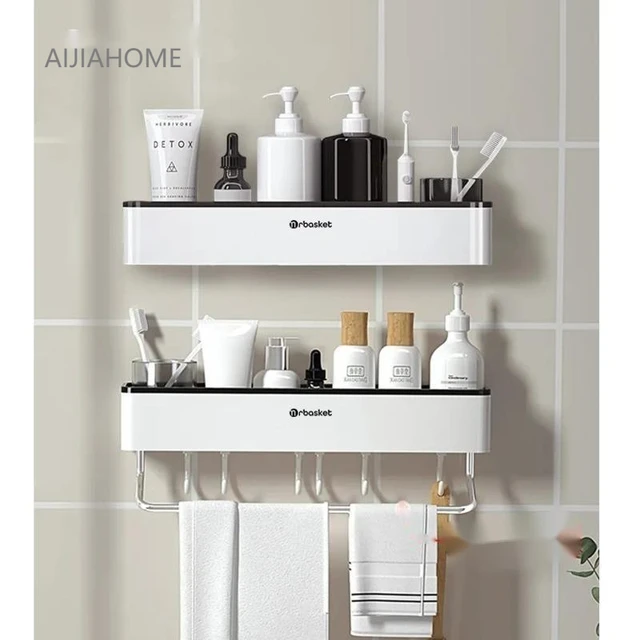 Bathroom Shelf Shower Caddy Organizer Wall Mount Shampoo Rack With Towel Bar  No Drilling Kitchen Storage Bathroom Accessories - AliExpress