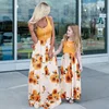 Long Dress Outfits Sleeveless Mother Daughter Matching Dresses Family Set Sunflower Mommy and Me Clothes Fashion Woman Girls