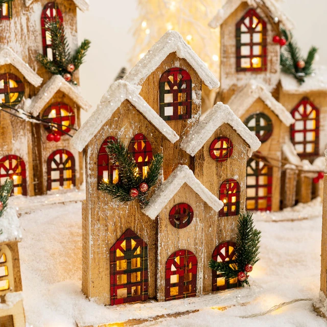 Christmas Luminous Wooden House Christmas Decorations for Home DIY Xmas  Ornaments New Year Miniature Christmas Decorations