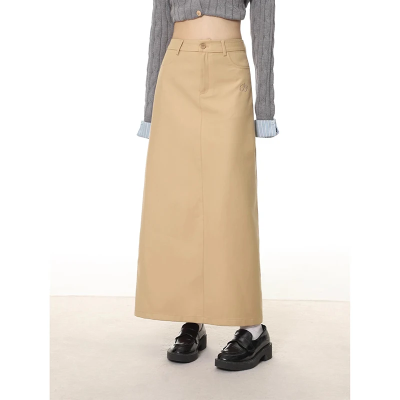 

Женская юбка цвета хаки средней длины, с завышенной талией