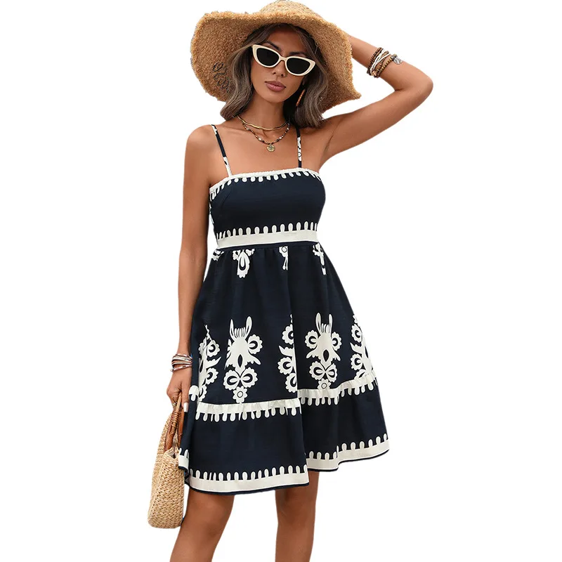 Women Dresses Print Dress A Line Camisole Square Collar Sleeveless Mini Length Empire Waist Loose Fit Casual 2026 Spring Summer