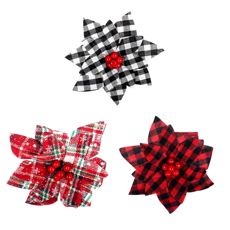 

5PCS Flowers Decor Red&Black Black&White Muiltcoloured Plaid Cloth Poinsettia
