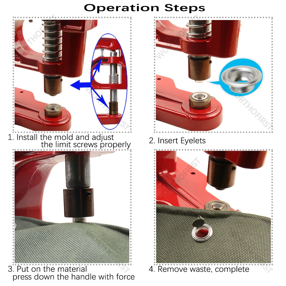 Multifunctional Ductile Iron Hand Press Stainless Steel Eyelets Grommet with Dies for LeatherCrafts Paper Flex Banner KT Board