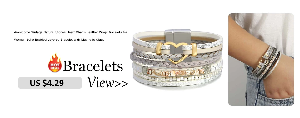Amorcome Zweifarbige geometrische quadratische Perlen-Kettenarmbänder für Frauen, mehrschichtiger silberfarbener Link-Armreif, Charm-Schmuck – Detail 5