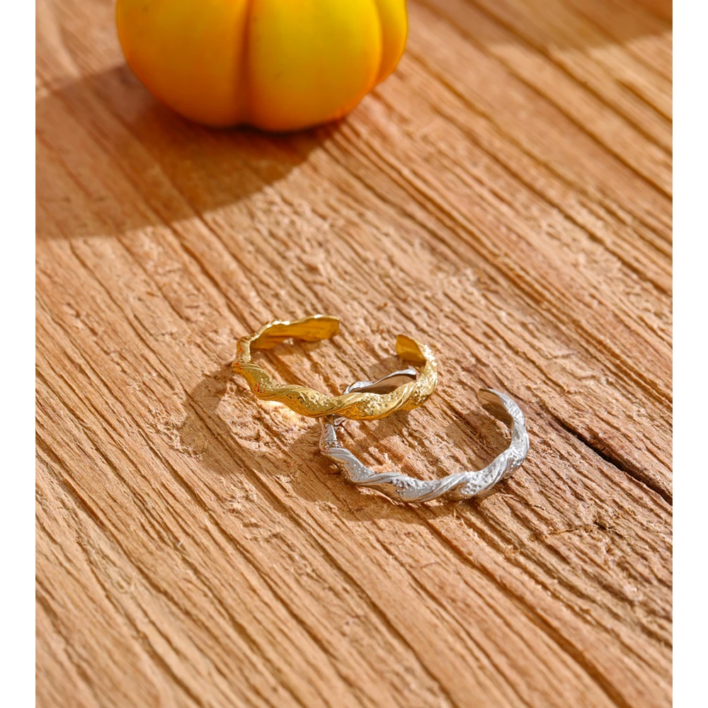 Yhpup Minimalist Stainless Steel Twisted Open Ring for Women