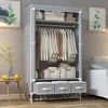 Portable Clothes Closet Rolling Door Wardrobe with Hanging Rack Non Storage Organizer 35.4 x 17.7 x 67.0 ‘’ (Gray) Wardrobes 6