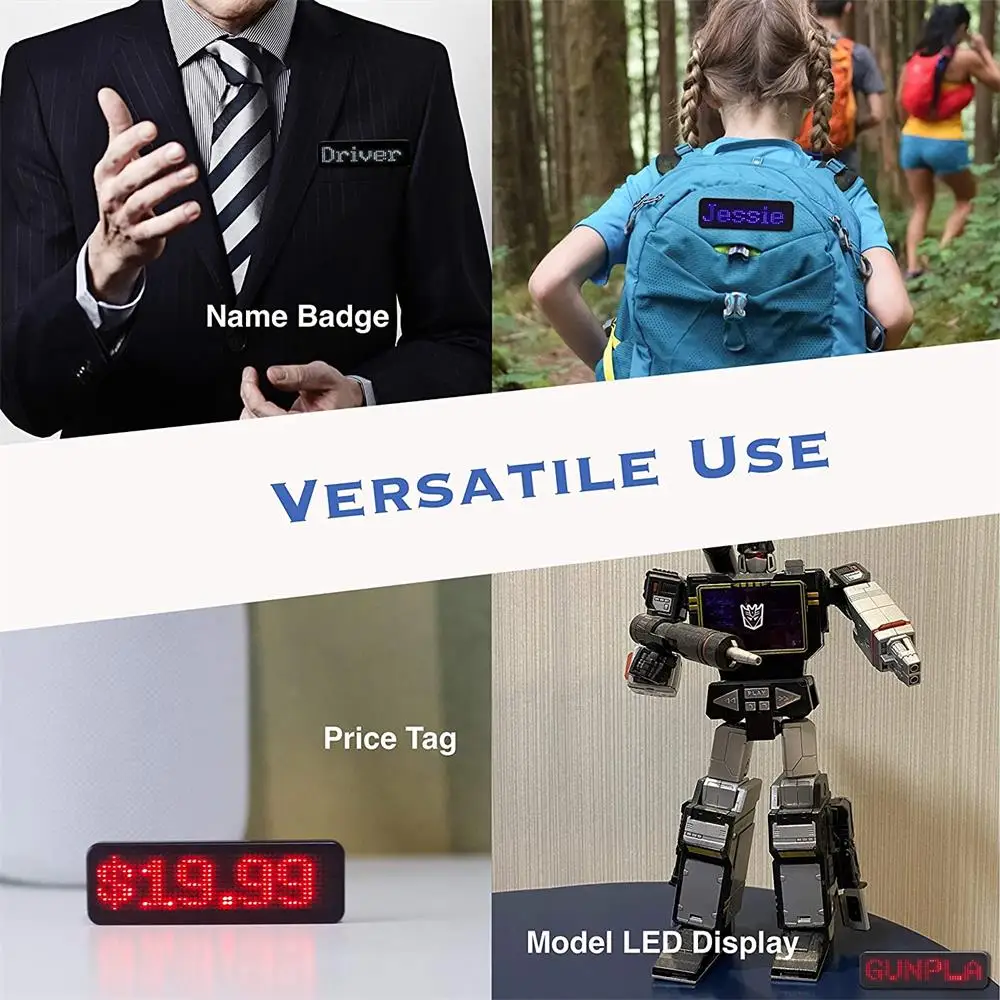 LED Display Board Rechargeable Bluetooth Digital DIY Programmable Scrolling Message Mini for Badge Insignia led display board