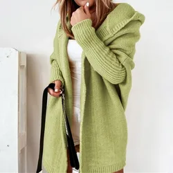 Cor sólida camisola solta moda casaco hoodies harajuku inverno outono moda cardigan longo casaco de malha casual feminino co