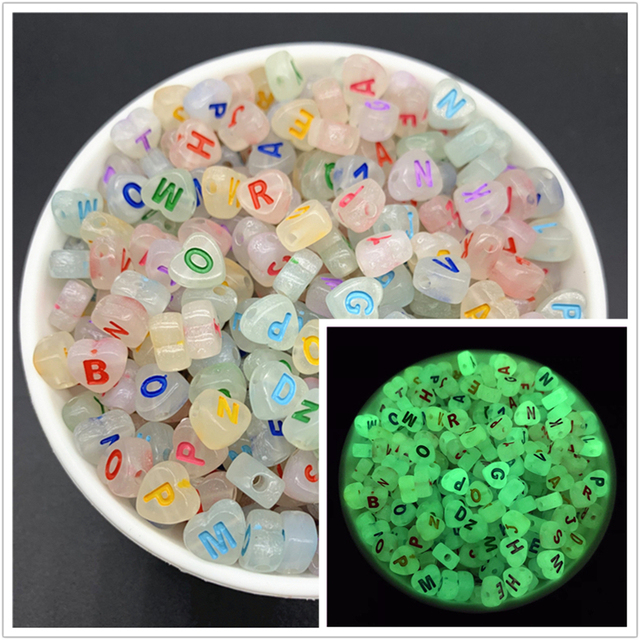 7mm Luminous Letter Beads Alphabet Acrylic Spaced Beads For Jewelry Making DIY Charms Bracelet Necklac