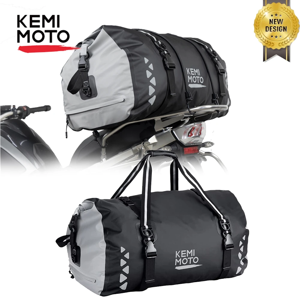 50L Motorcycle Gear Bag Waterproof 500D PVC Waterproof Reflective Tail Duffle Bag Saddle Dry