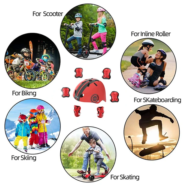 7pcs/set Kids Boy Girl Safety Helmet Knee Elbow Pad Sets Children Cycling Roller Skating Bicycle Helmet Protection Safety Guard 6