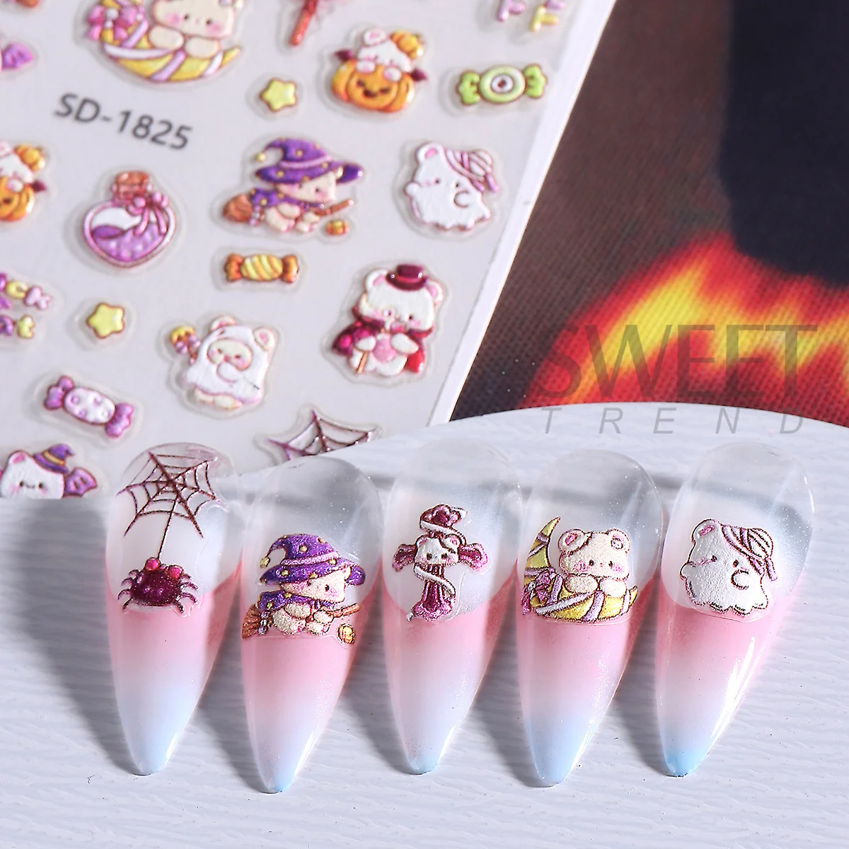 2pcs Adorable Halloween Design Matte Nail Sticker Black Cat Magic Bear Pumpkin Star Decals Holiday Design Sliders Manicure Decor