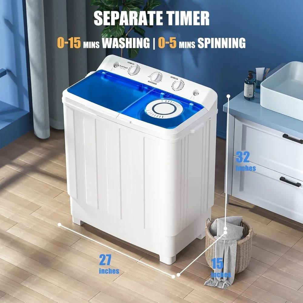 28 pound double bucket washing machine with drain pump, semi-automatic 18 pound washing machine with 10pound rotator combination 4