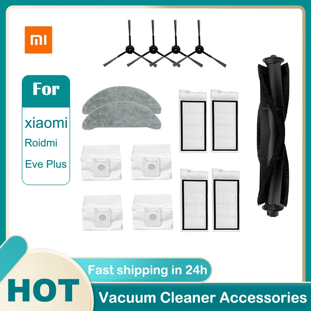 Dust Bags For Xiaomi Roidmi Eve Plus Mop Cloth Main Side Brush Filter Robot Vacuum Cleaner Accessories Spare Parts SDJ01RM 5pcs dust bags replacement for karcher 2 863 314 0 kfi 357 ka 40 wd2 plus wd3 se4002 robot vacuum cleaner spare part accessries