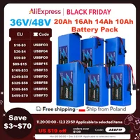 Batterie Aleaivy 36 V/48 V 18650 à livraison rapide des États-Unis - 30 A BMS, 10 - 20 Ah, ultra longue portée pour vélo et scooter 200 - 2000 W 1