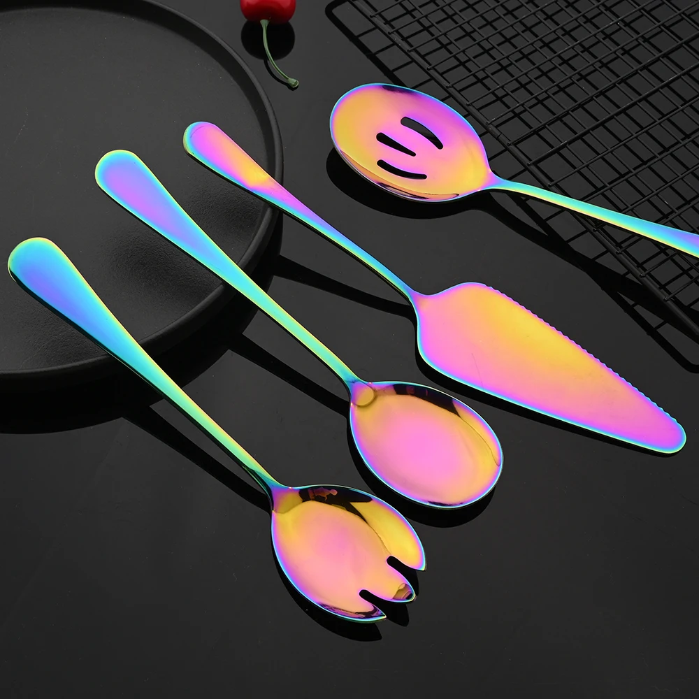 2Pcs Silver Stainless Steel Salad Spoon Fork Salad Server European Style Dinnerware Cutlery Set Kitchen Tool Accessories