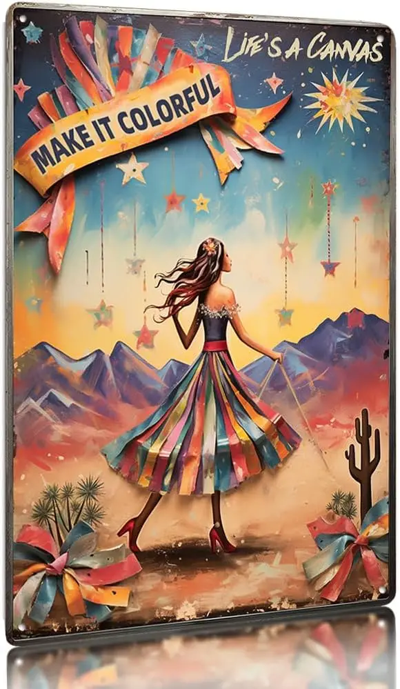 

"Life's a Canvas, Make it Colorful!" Vintage Boho Decor Metal Tin Sign for Home Living Room Dining Room Bedroom Art Novelty