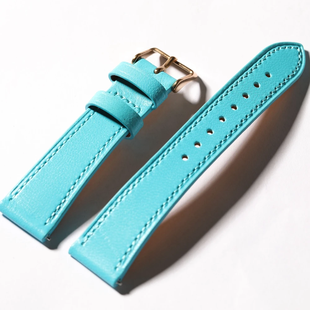 Handmade Blue Genuine Leather Vintage Watchband with Quick Release