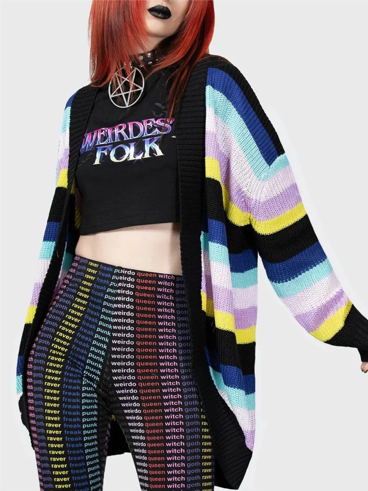 

Benuynffy Casual Knitted Color Block Striped Long Cardigan Women Fall Fashion Loose Open Front Halloween Sweaters for Women 2023