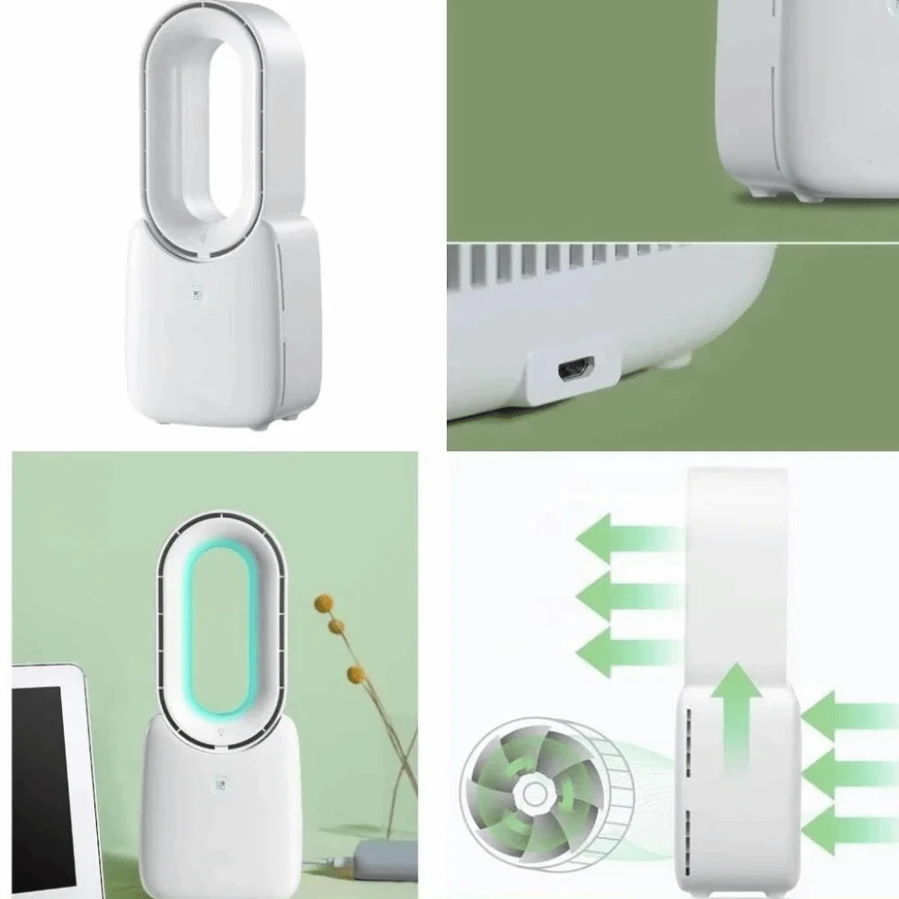컬러풀한 조명 휴대용 책상 선풍기 터치 컨트롤 11.8인치 날개 없는 선풍기 LED 조명 조용한 테이블 선풍기 사무실용