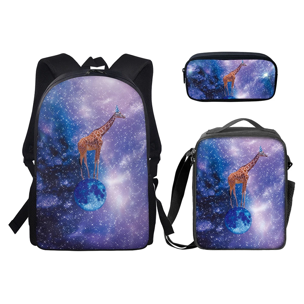Hip Hop Harajuku Funny Starry Sky Animal 3pcs/Set Backpack 3D Print Student Bookbag Travel Laptop Daypack Lunch Bags Pencil Case