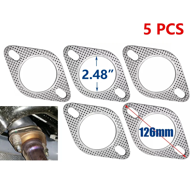 Exhaust Gasket 5Pcs 2.5inch Car Exhaust Gasket 2 Bolt Hole Reinforced Exhaust Gasket Flange Seal-63MM Caliber Car Accessories