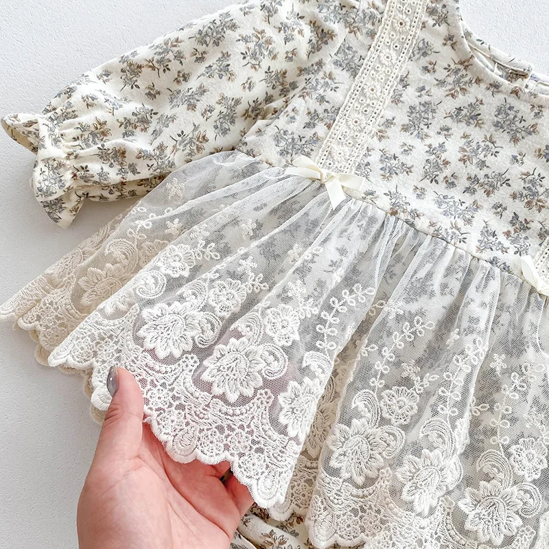 Lace Baby Girls Bodysuit Dress Spring Floral One Piece