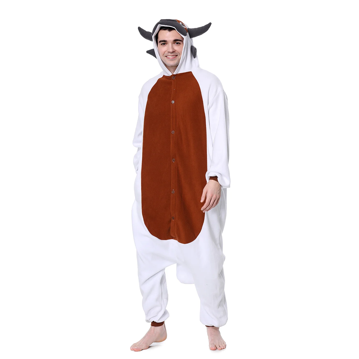 

Men's Pajama Appa Bull Kigurumis Funny Animal Onesies Warm Polar Fleece Hooded Suit Adult Unisex Couple Jumpsuit Homewear Outfit