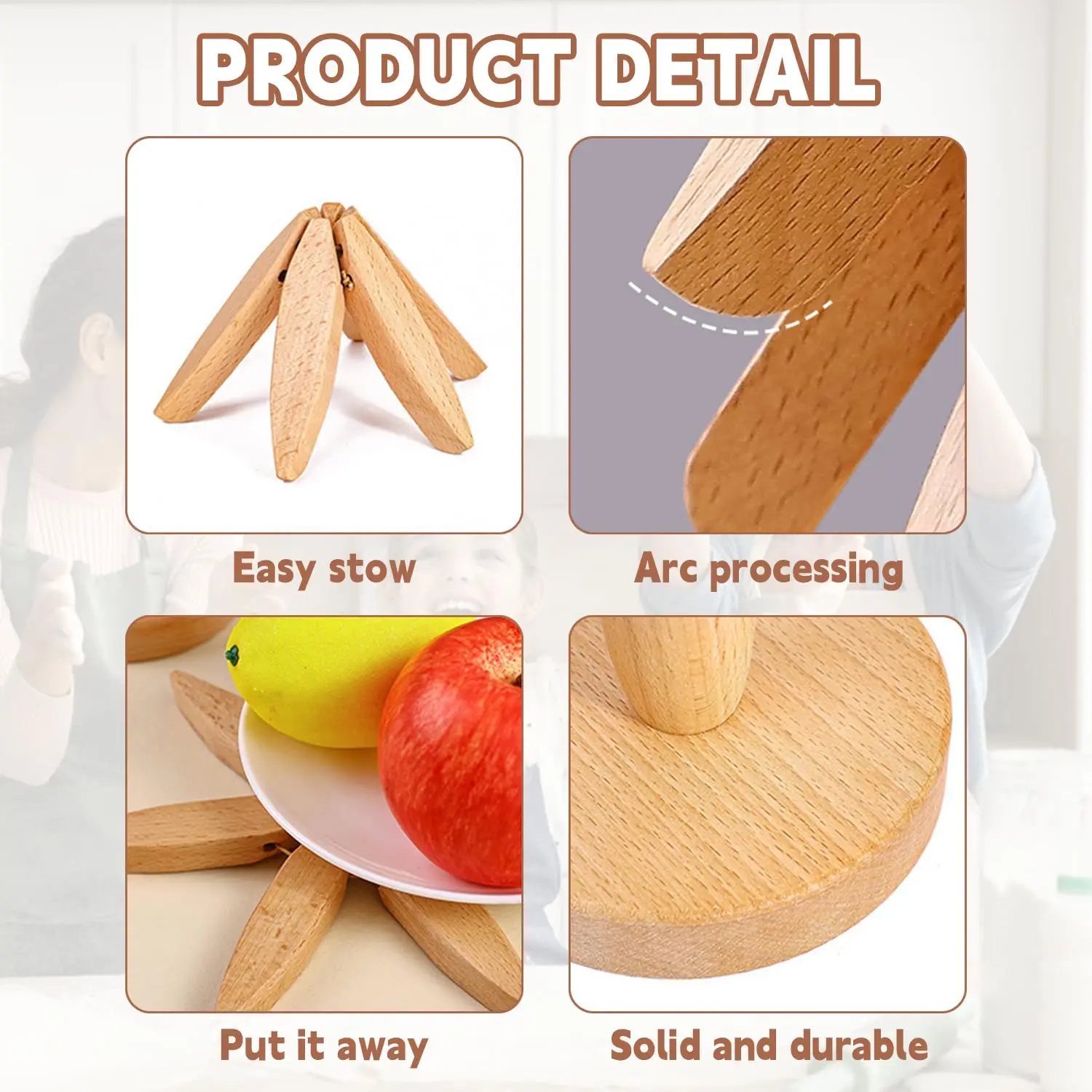Tree Shape Wooden Trivet Set 4 Trivets + 1 Stand for Hot Dishes Natural Foldable Kitchen Trivet for Pot Bowl Teapot Hot Pot Hold