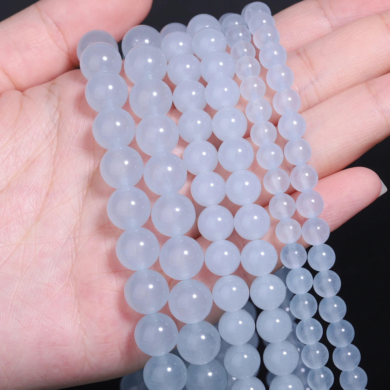 Lake Blue Natural Chalcedony Round Beads for Handmade Jewelry and Gifts
