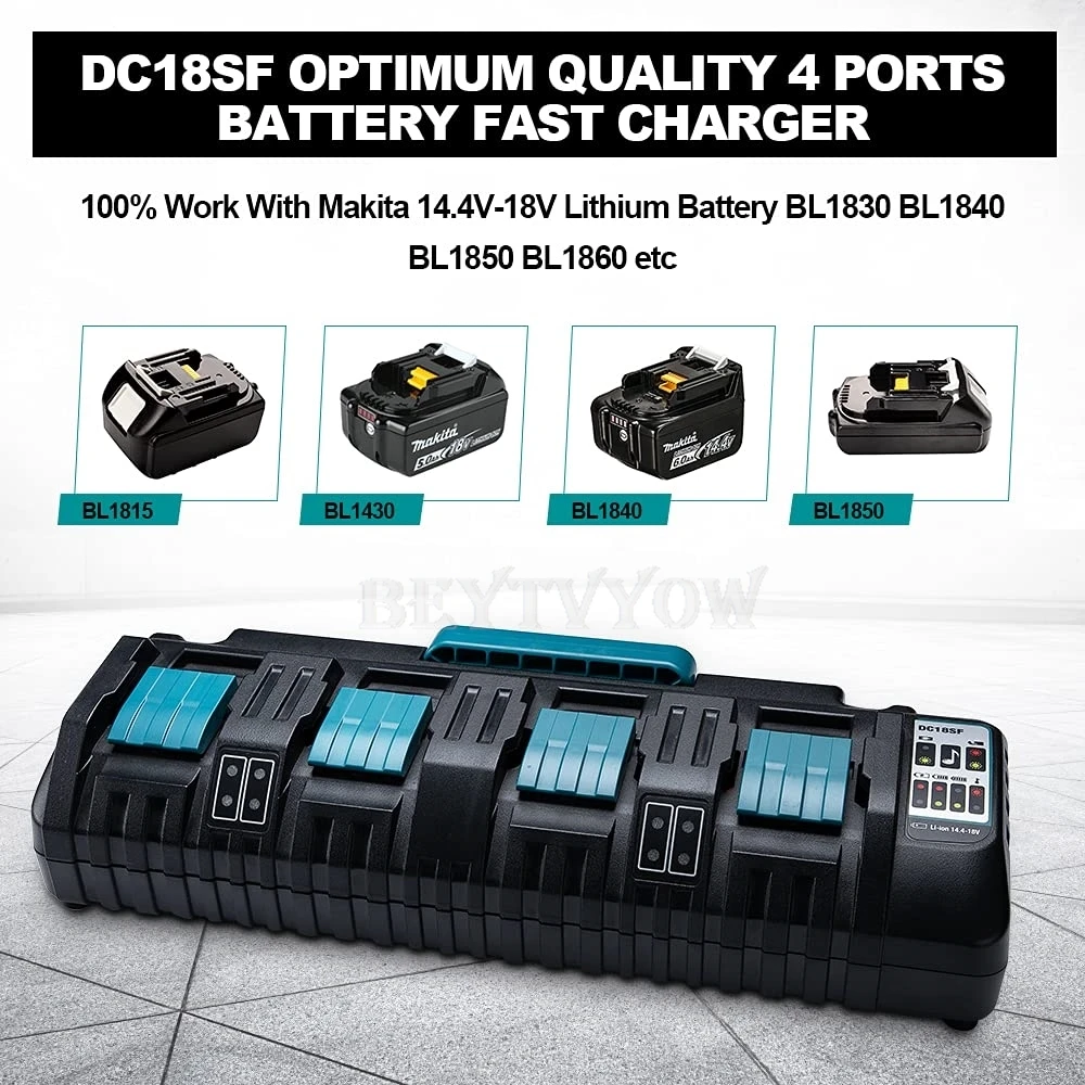 4-Port Fast Charger For Makita 14.4-18V LXT Lithium‑Ion Battery Charger Station