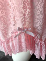 Plus Size Pink Floral Lace Babydoll Nightgown Women See Through Ruffle Hem Bow Decor Slip Dress Sexy Lingerie Sleepwear - Image 6