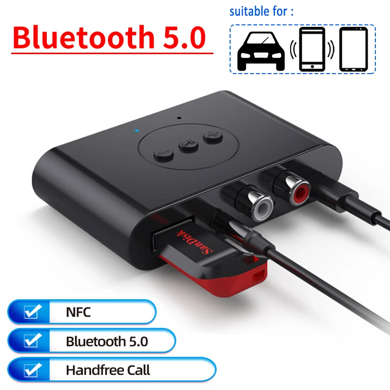 Bluetooth 5 0 Audio Receiver U Disk NFC RCA 3 5mm AUX Jack Stereo Music Wireless