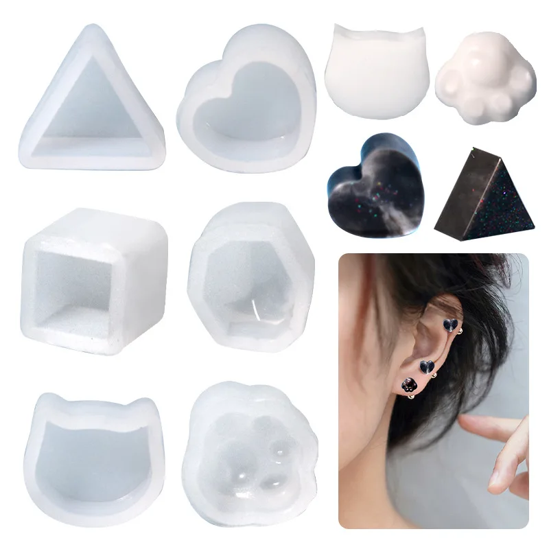 DIY Epoxy Silicone Mold Mini Earrings Cube Cat Paw Shaped Pendant Jewelry Silicone Molds For Resin Making Craft