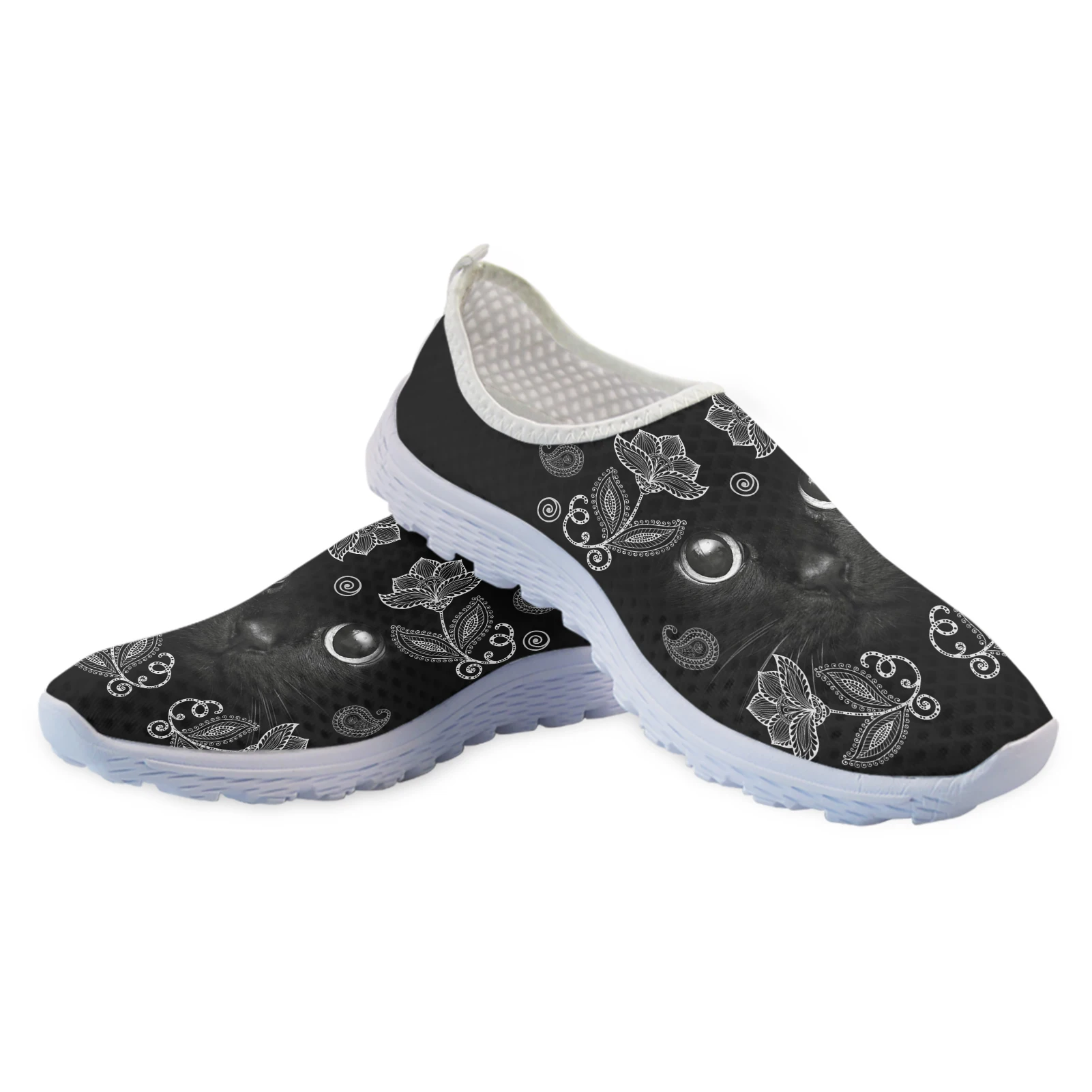 Shoes For Women Retro Tribal Cat Design Mesh Walking Shoes Summer Popular Lightweight Non-slip Sneakers Casual Indoor Flats Gift