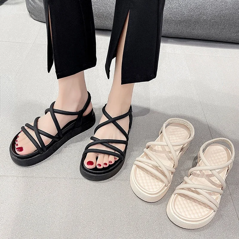 

Roman Sandals Women's 2023 Summer New Casual Versatile Thick Sole Mesh Red Soft Sole Pregnant Women's Beach Shoes