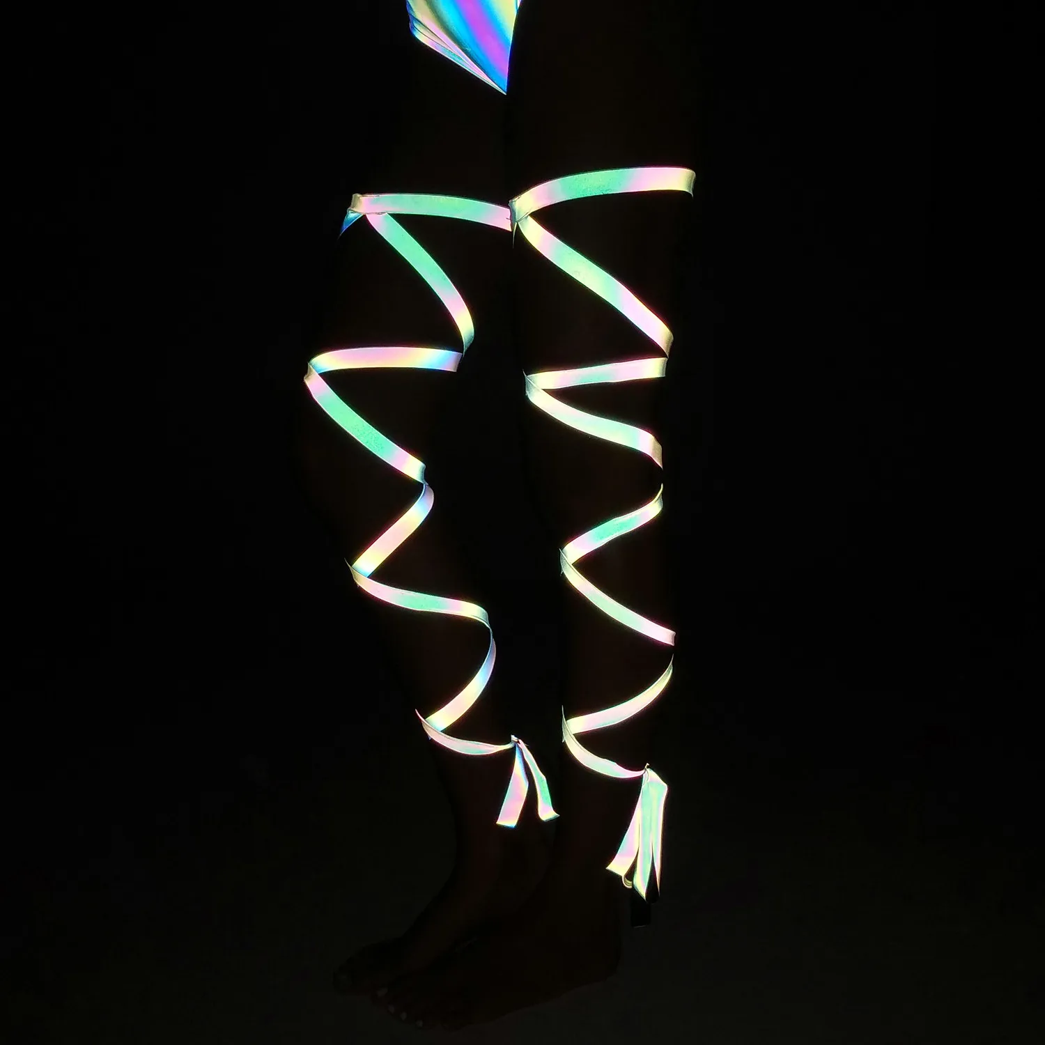 Colorful Rainbow Reflective Sexy Rave Leg Straps Women Night Club Dance