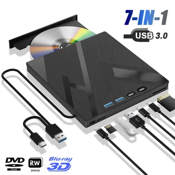 7 in 1 External Bluray Optical Drive for Laptop PC USB 3.0 Type-C BD DVD CD-RW Player Portable Burner with SD/TF Card Slot 1