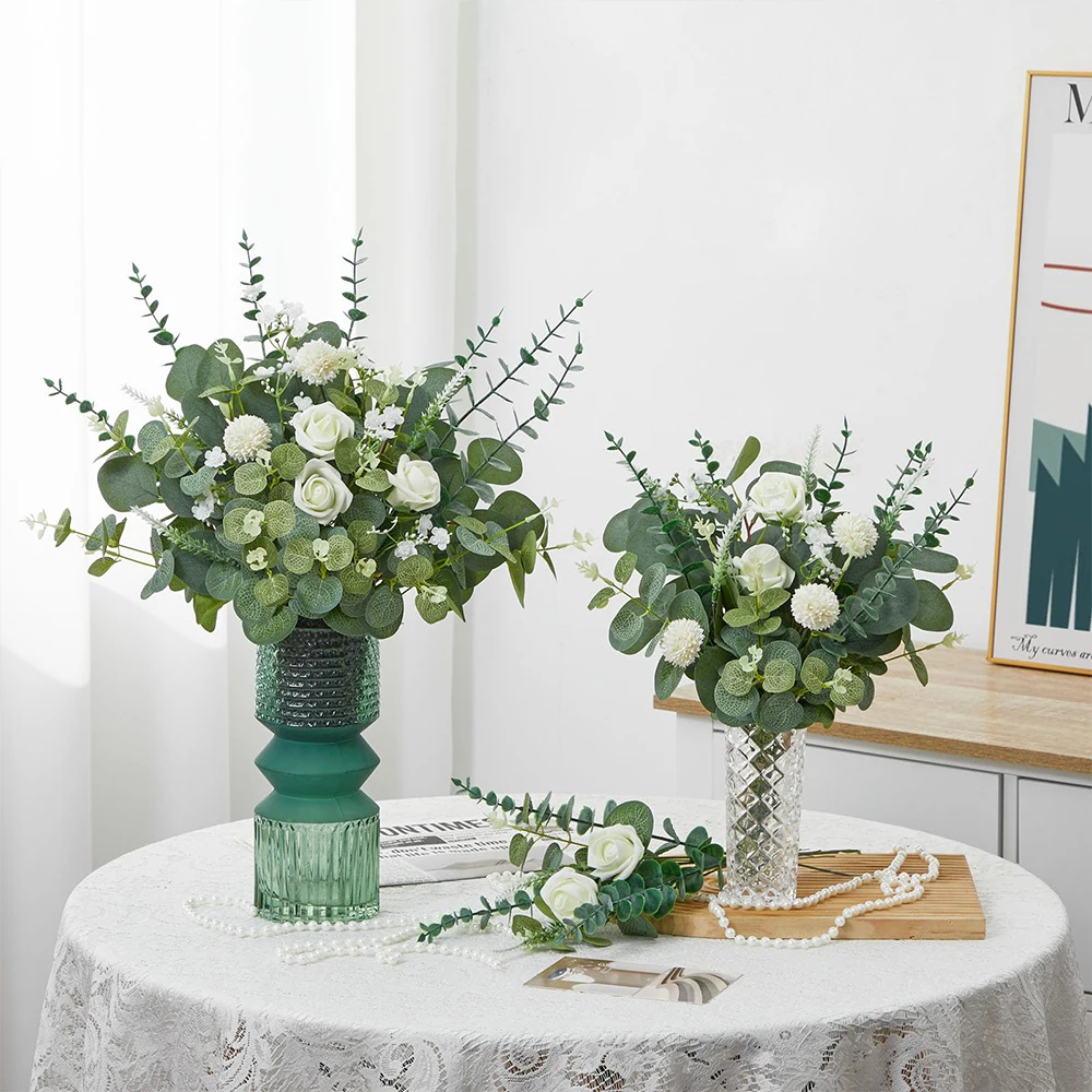 20 Stück Künstliche Eukalyptusblätter Stiele Silberdollar-Blatt-Dekoration Kunstpflanzen für DIY Hochzeitssträuße Blumendekoration – Detail 9
