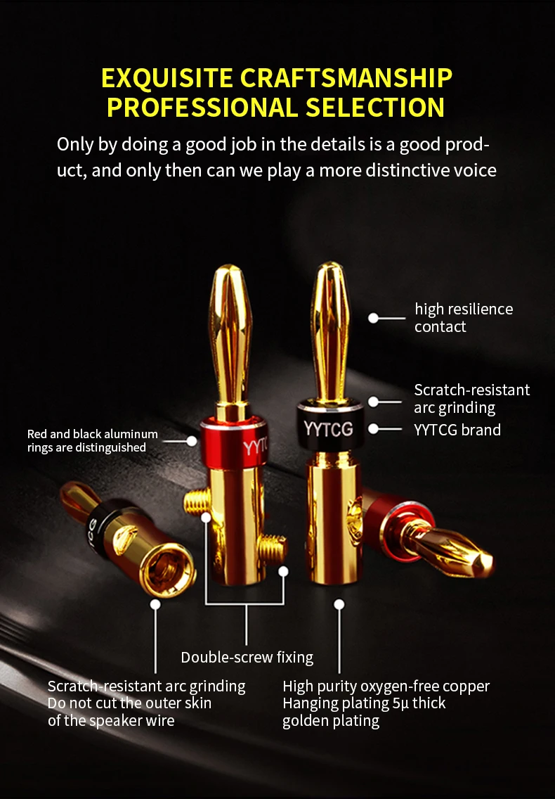 YYTCG 4 Stück 24K Kupfer vergoldeter Bananenstecker, Lautsprecherstecker, 4,5 mm Bananenstecker passend zu 4,5 mm Innenkabel – Detail 3
