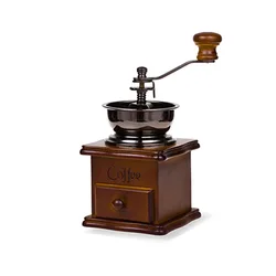 Vintage Style Wooden Manual Coffee Grinder with Hand Crank Burr Mechanism (1PCs)