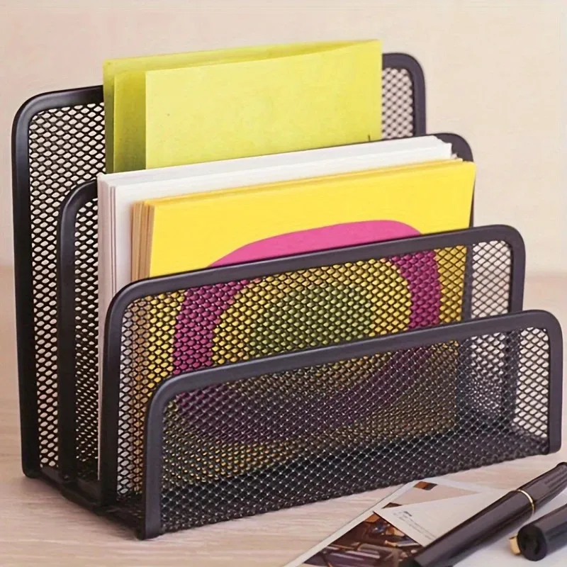 Desktop Office Storage Grid Metal Three-layer Business Card File