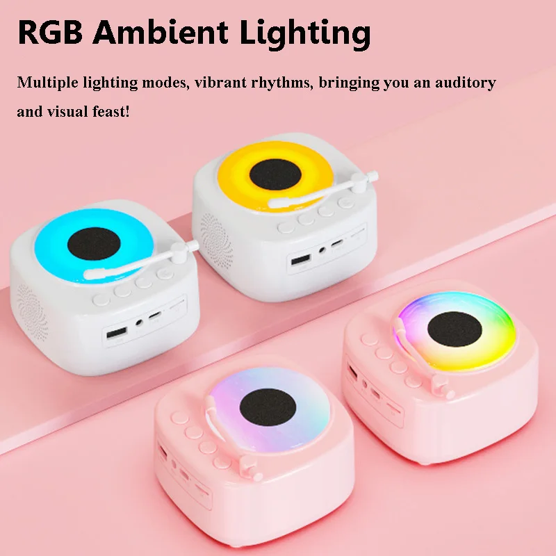 Mini Retro Vinyl Player Bluetooth Speaker with RGB Light Vintage Turntable Hifi Sound Muisc Box Recorder TF USB AUX Audio Play
