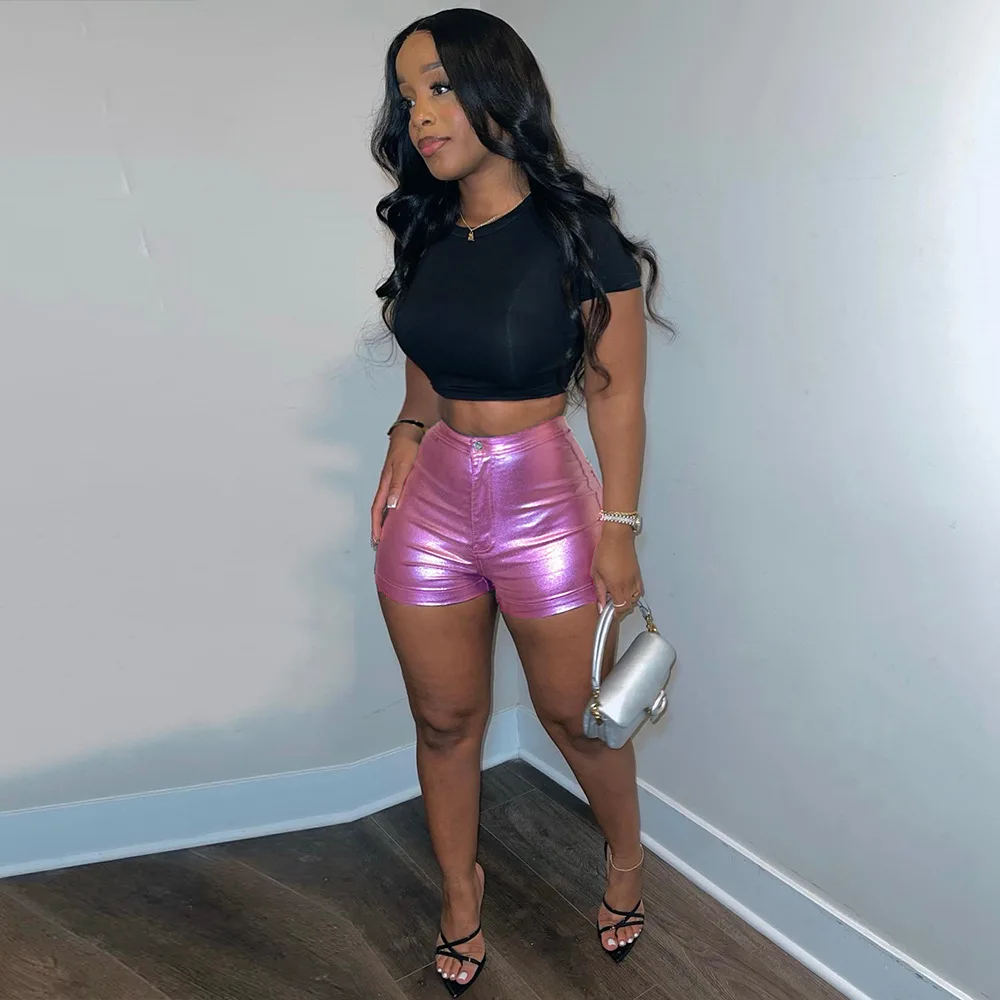BKLD Leather Shorts Autumn 2022 New Women Clothing Solid Color Pink Sexy Club Outfits Bodycon Slim PU Shorts For Women