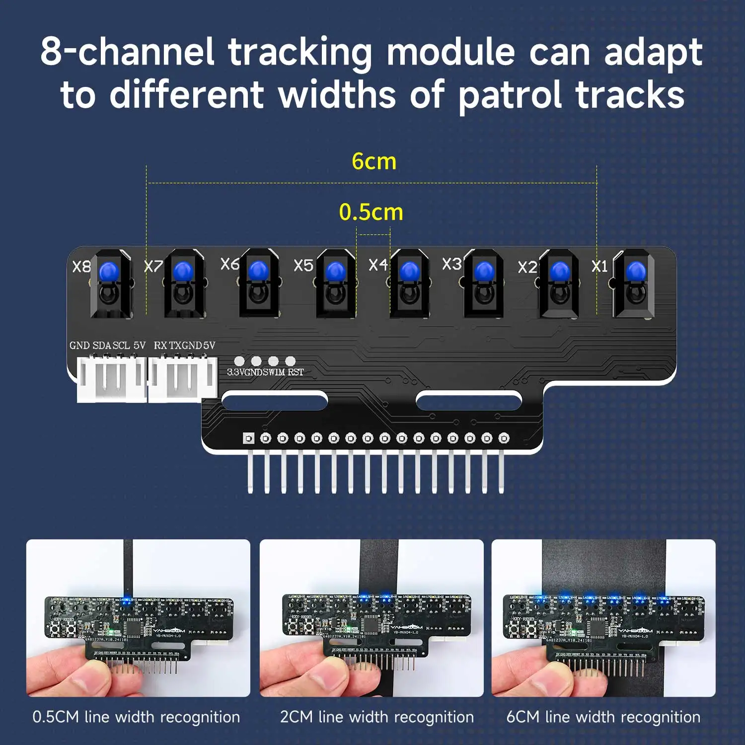 Yahboom 8 Channel Line Tracking IR Sensor Module High-Sensitivity Automatic Calibration Obstacle Avoidance for Smart Robot Car
