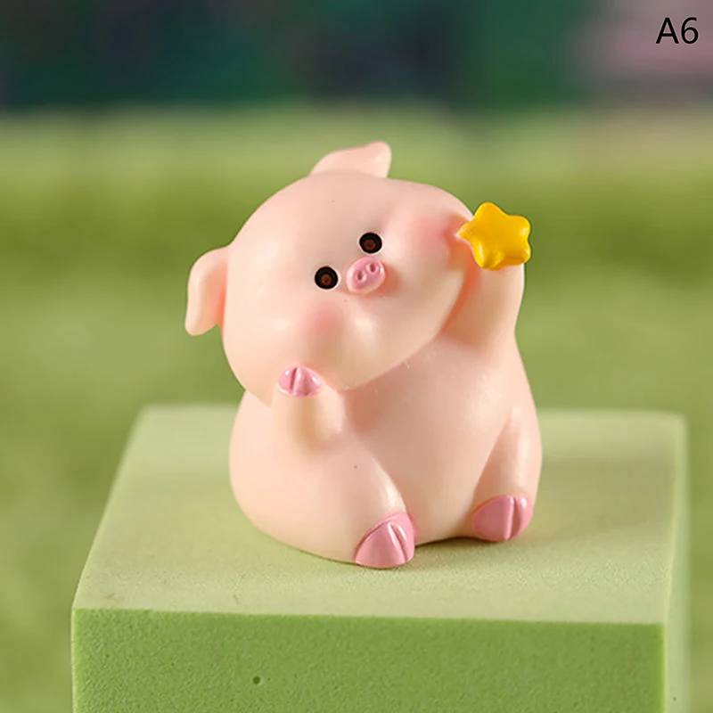 Mini Cute Pig Figurine Animal Model Moss Micro Landscape Home Decor Miniature Fairy Garden Decoration Accessories