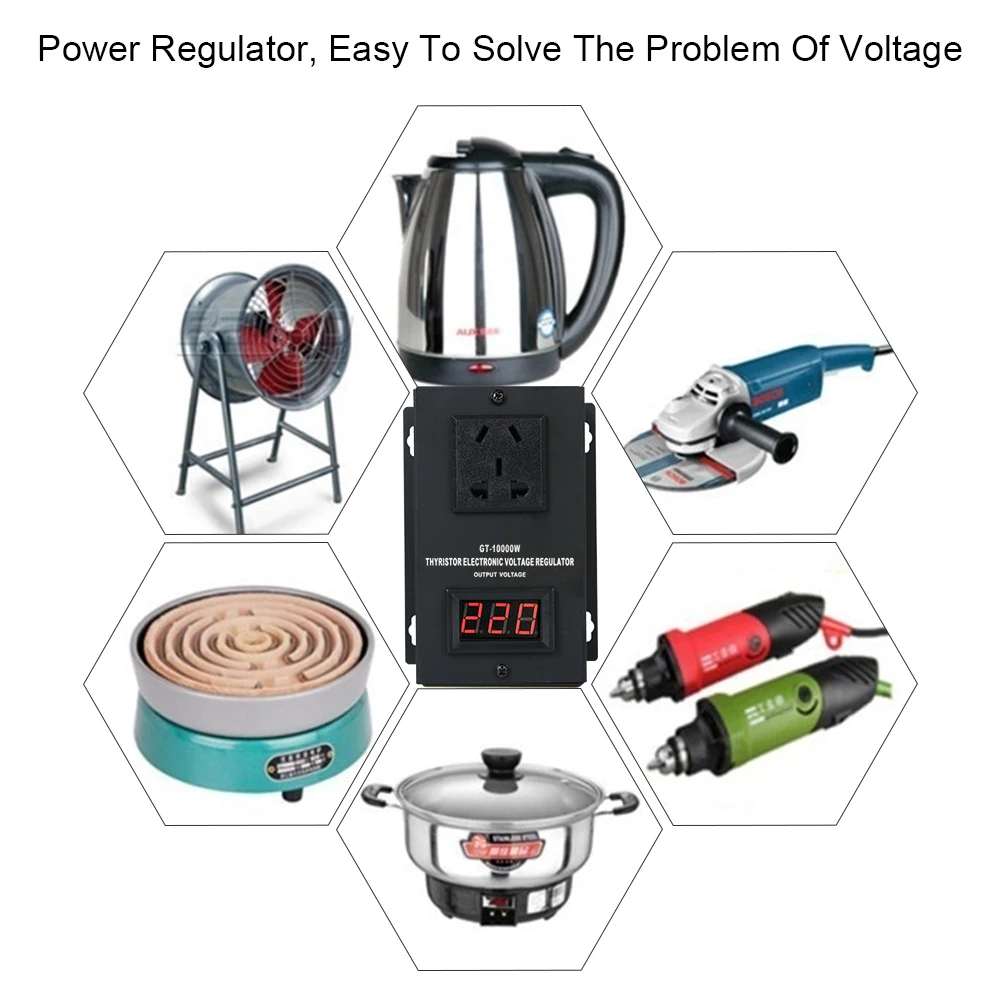 미국 플러그 AC 220V 10000W 블랙 SCR 전자 전압 조정기 온도 속도 전력 조절 컨트롤러 디머 온도 조절기